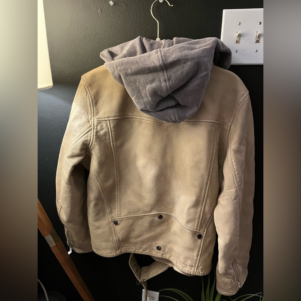NWOT FREE PEOPLE We The Free Bandit Leather Hooded Moto Jacket MRSP $648 Size L - Picture 11 of 14
